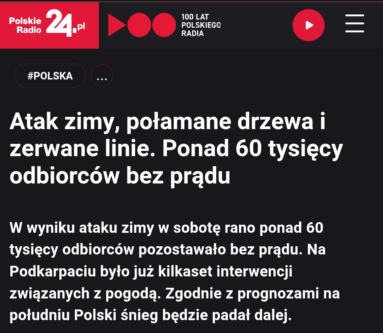 Atak zimy - ponad 60 tysięcy odbiorcow bez prądu