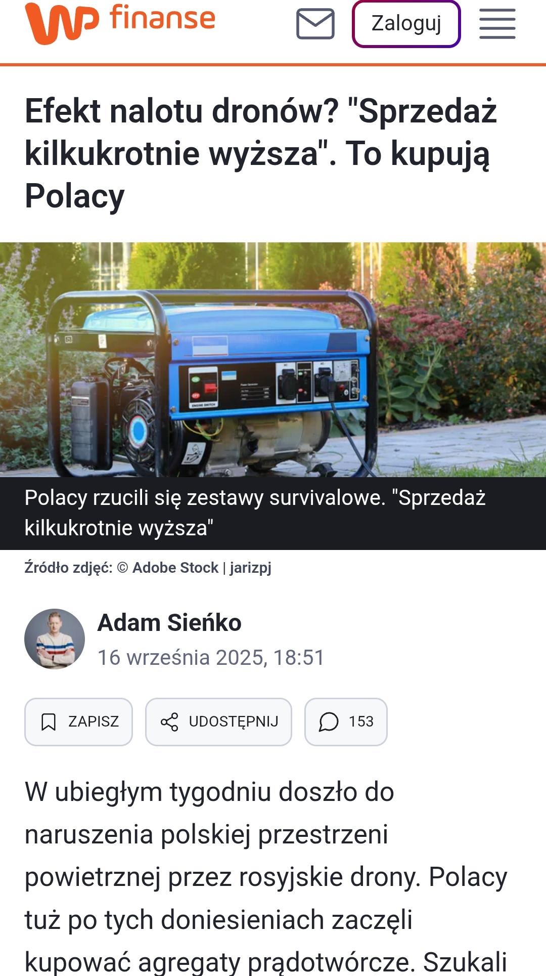 Efekt nalotu dronów - sprzedaż agregatorów kilkukrotnie wyższa