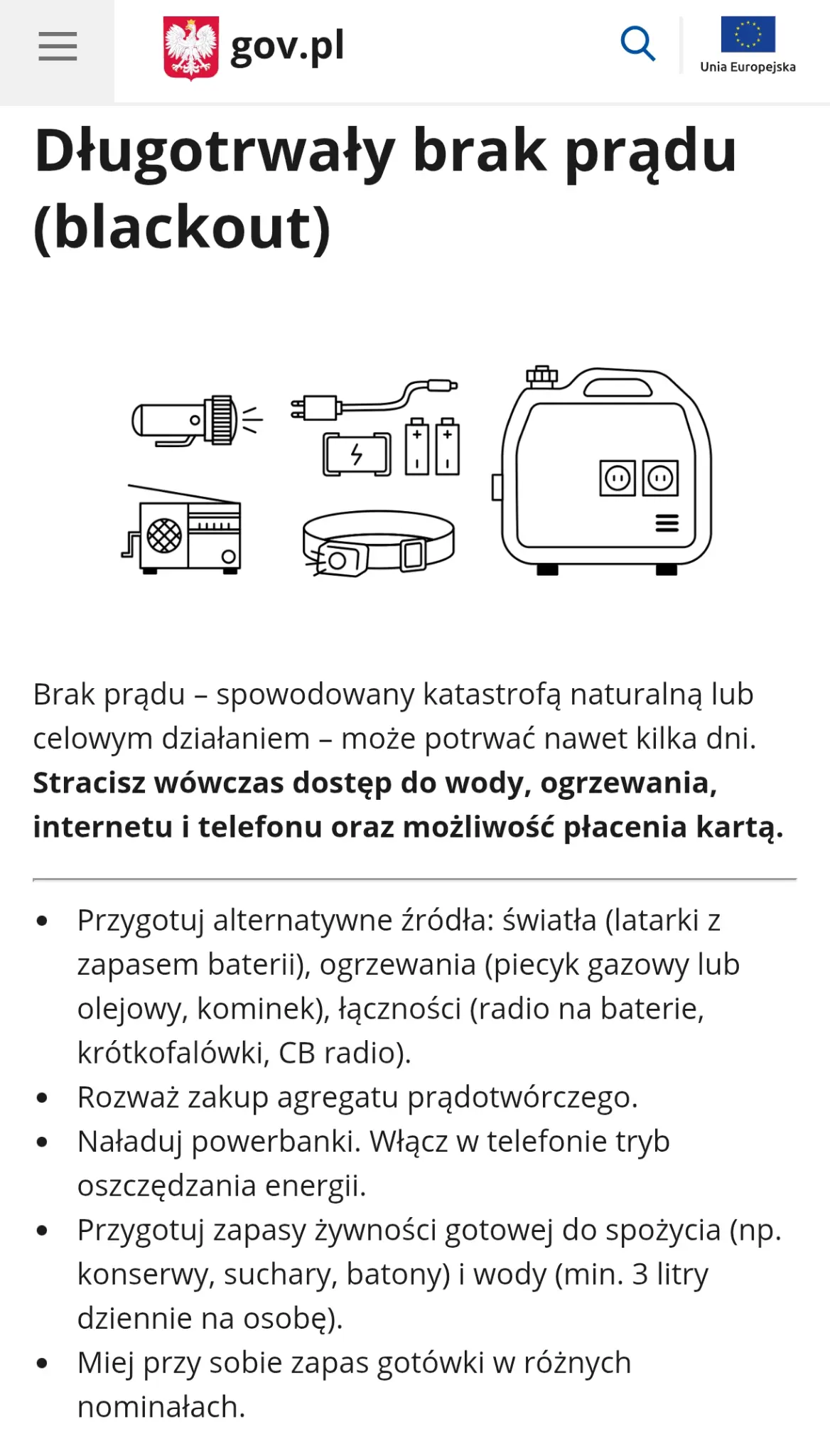 Długotrwały brak prądu - przygotuj się